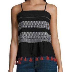 a.n.a Black and White Smocked Camisole with Red Tassels